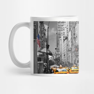 yellow cabs on 5th Ave with Stars and Stripes Mug